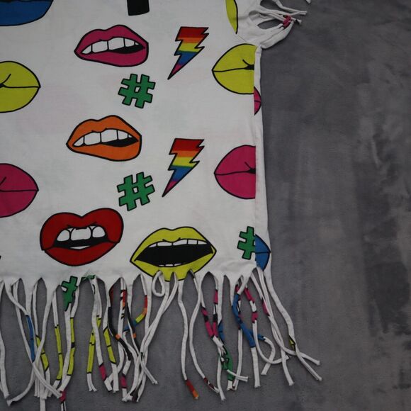 On Fire Shirt Womens L Multicolor Short Sleeve Crew Neck Fringe Hem Tee - Picture 11 of 14